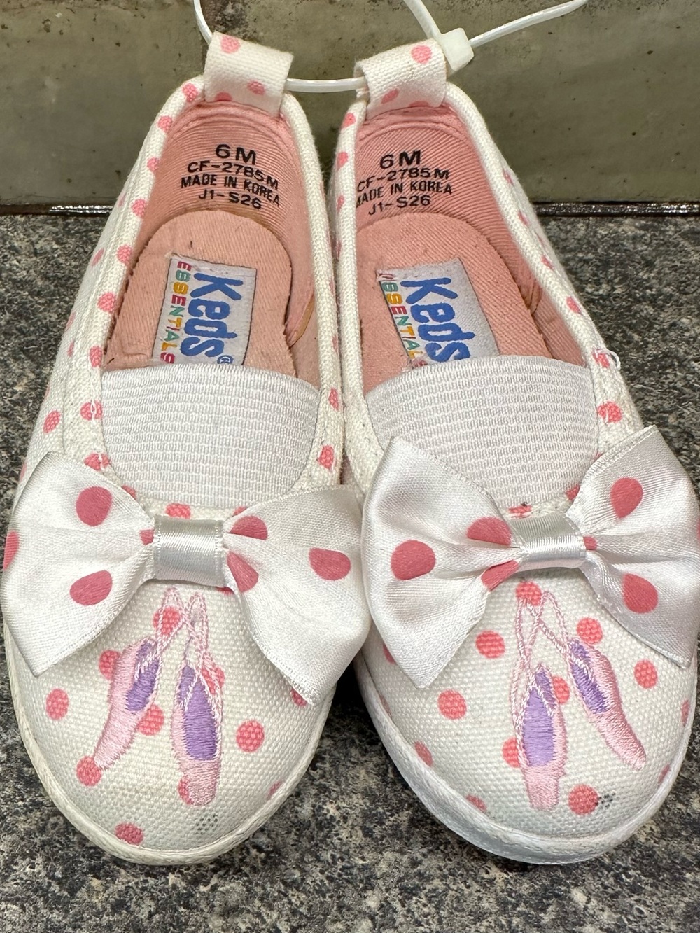 Keds Kids White & Pink Polka Dot Slip-On Ballet Themed Shoes with Bow